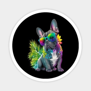 A cute grey french bulldog with white chest in summer with sunglasses Magnet